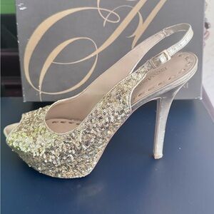 Enzo Angiolini Gold Sequin Slingback Heels